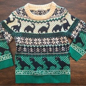 H&M Green and Cream Holiday Dinosaur Sweater size 2-4 kids